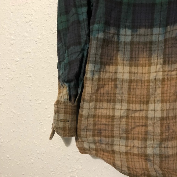 LL Bean Hand Bleached Dip Dyed Custom Plaid Button Down Shirt Size Medium - Picture 5 of 7